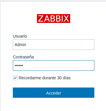 Pantalla de inicio de sesión de Zabbix